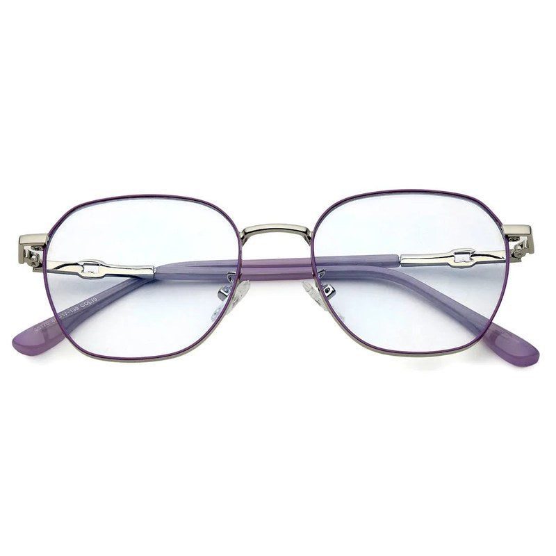 Frostis | Silver & Purple Small Full Rim Hexagonal Computer Glasses for Men & Women [Blue Block]