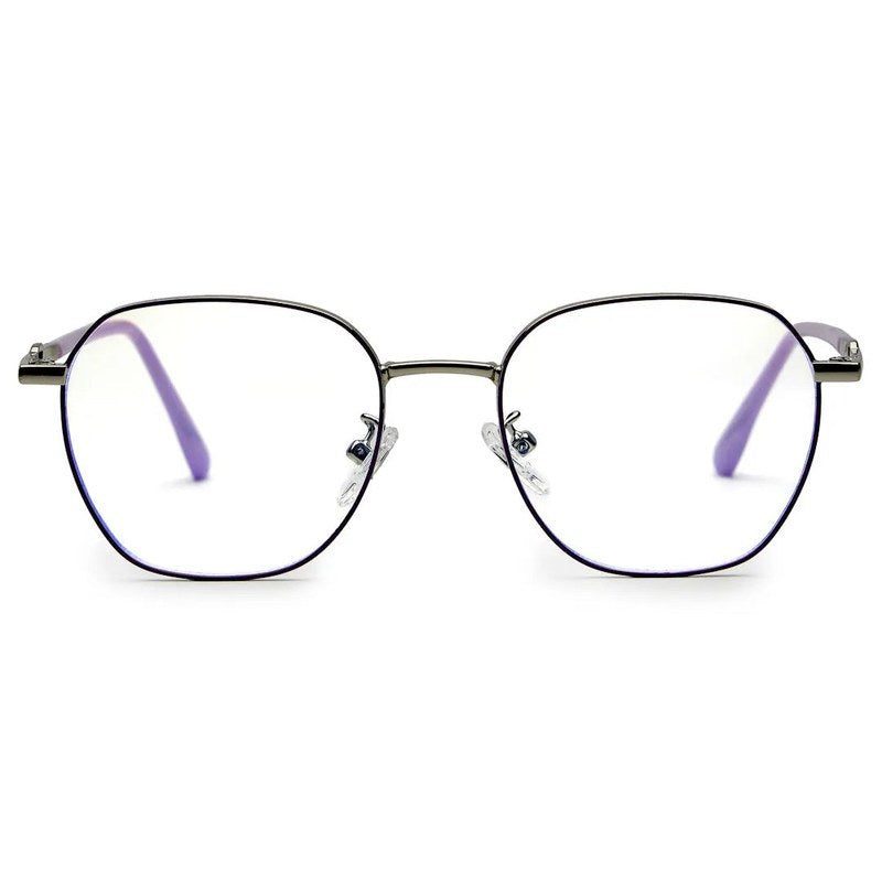 Frostis | Silver & Purple Small Full Rim Hexagonal Computer Glasses for Men & Women [Blue Block]