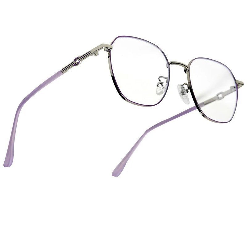 Frostis | Silver & Purple Small Full Rim Hexagonal Computer Glasses for Men & Women [Blue Block]