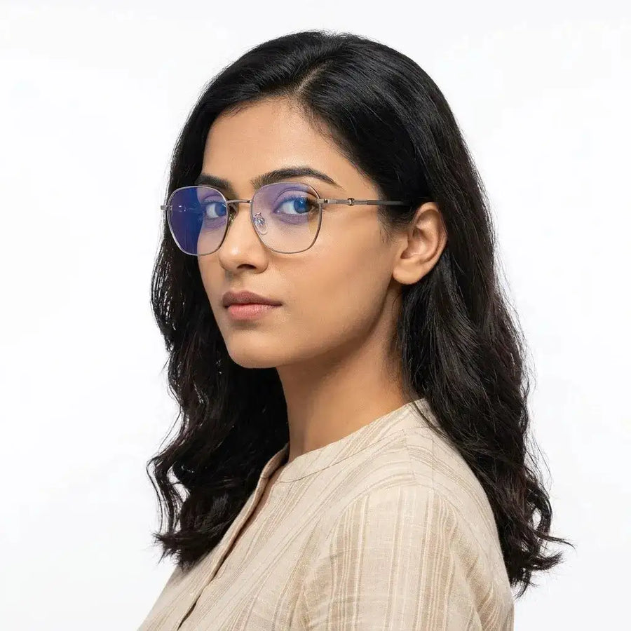 Frostis | Silver Small Full Rim Hexagonal Computer Glasses for Men & Women [Blue Block]