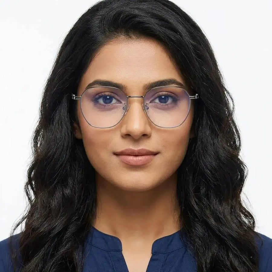 Frostis | Silver Small Full Rim Hexagonal Computer Glasses for Men & Women [Blue Block]