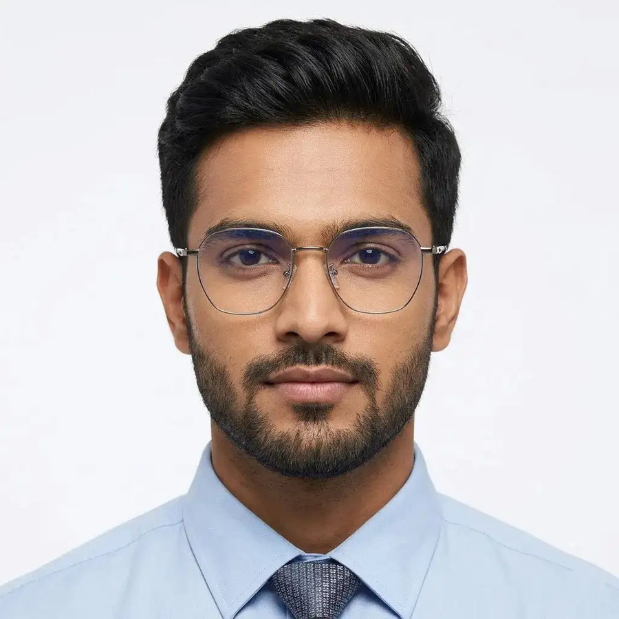 Frostis | Silver Small Full Rim Hexagonal Computer Glasses for Men & Women [Blue Block]