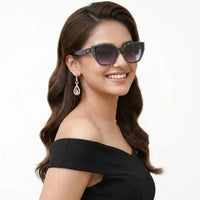 Fynix | Black Grey Texture Medium Full Rim Cateye Sunglasses for Women [UV-protected]
