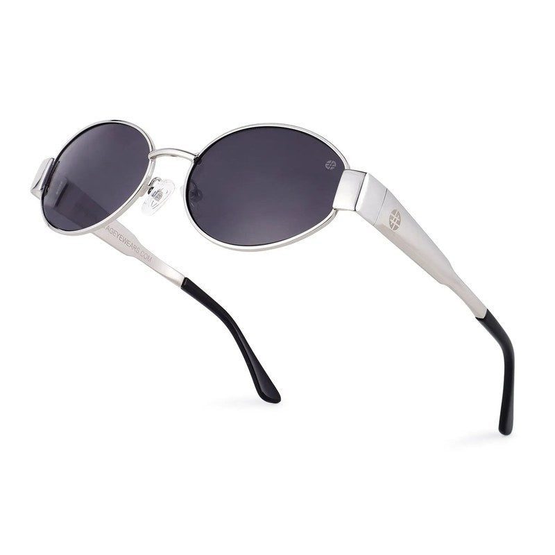Fynora | Silver Medium Full Rim Oval Sunglasses for Women [UV-protected]
