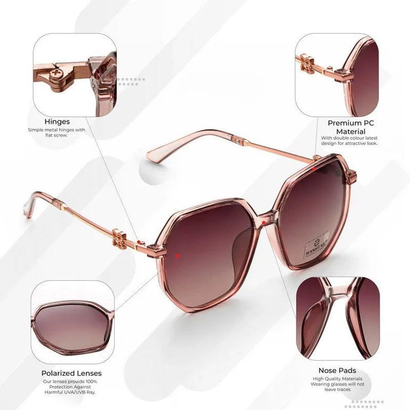 Fyreon | Brown Large Full Rim Hexagonal Sunglasses for Women [Polarized]