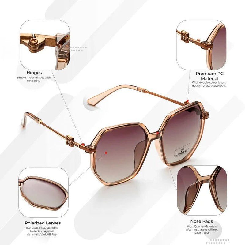 Fyreon | Pink Large Full Rim Hexagonal Sunglasses for Women [Polarized]