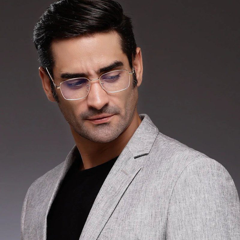 Fyrion Golden Medium Full Rim RECTANGLE Computer Glasses for Men & Women — Hashtag Eyewears