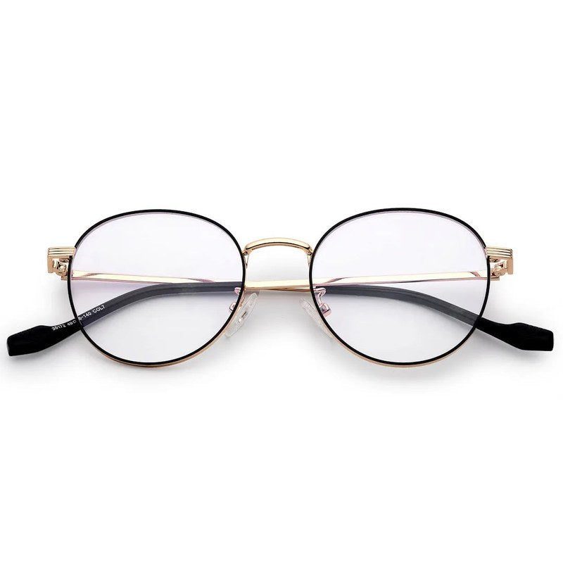 Galveris Black & Gold Small Full Rim Round Computer Glasses for Men & Women — Hashtag Eyewears