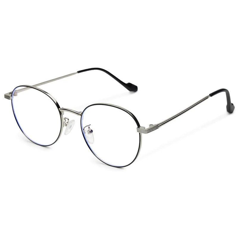 Galveris Black & Silver Small Full Rim Round Computer Glasses for Men & Women — Hashtag Eyewears