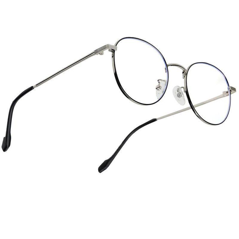 Galveris Black & Silver Small Full Rim Round Computer Glasses for Men & Women — Hashtag Eyewears
