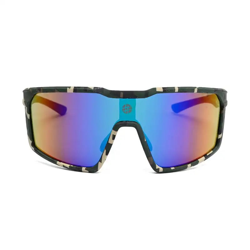 GlareX | Green white Textured Large Full Rim Shield Sports Sunglasses for Men & Women [UV-protected]