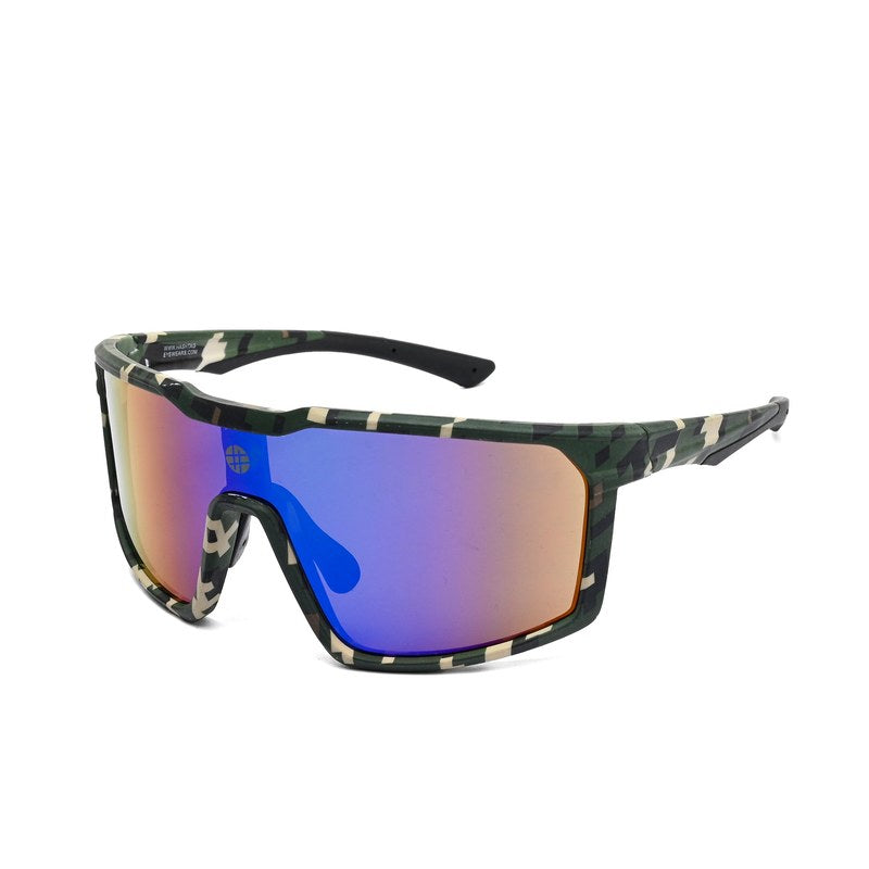 GlareX Green white Textured Large Full Rim Shield Sports Sunglasses for Men & Women — Hashtag Eyewears