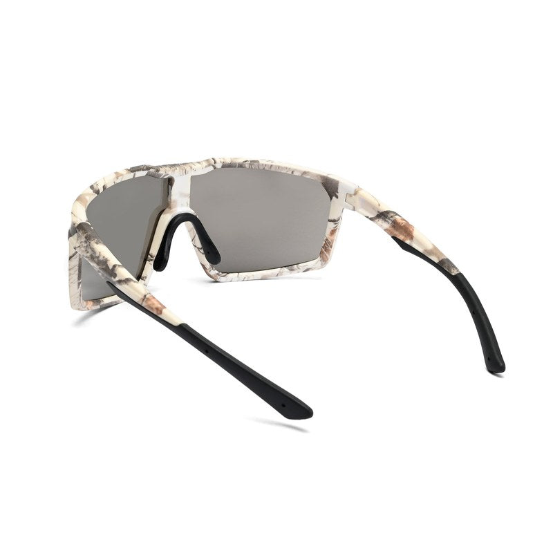 GlareX White Greay Textured Large Full Rim Shield Sports Sunglasses for Men & Women — Hashtag Eyewears