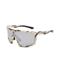 GlareX | White Grey Textured Large Full Rim Shield Sports Sunglasses for Men & Women [UV-protected]