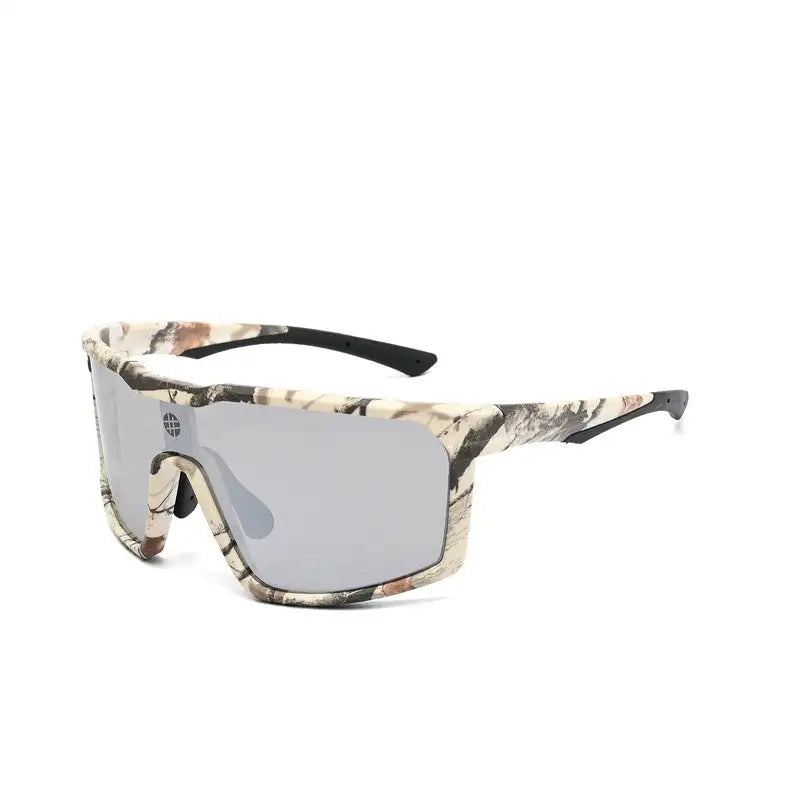 GlareX | White Grey Textured Large Full Rim Shield Sports Sunglasses for Men & Women [UV-protected]