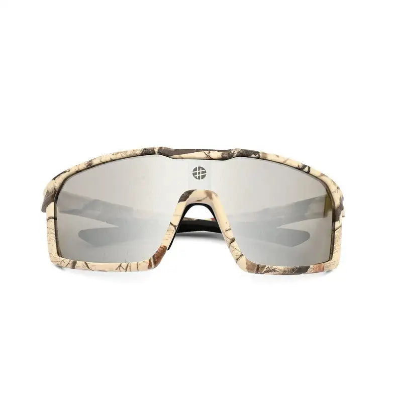 GlareX | White Grey Textured Large Full Rim Shield Sports Sunglasses for Men & Women [UV-protected]