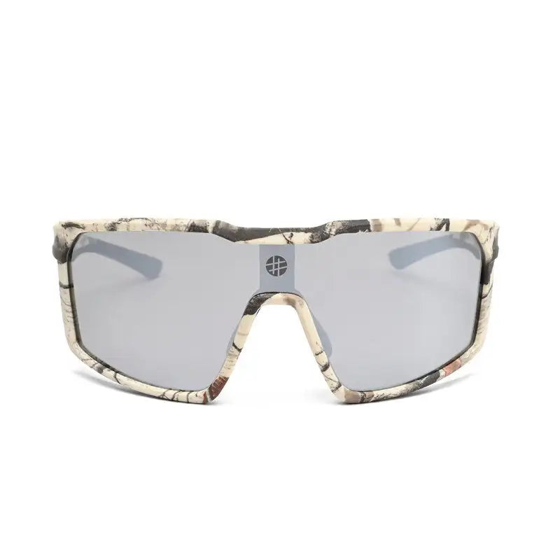 GlareX | White Grey Textured Large Full Rim Shield Sports Sunglasses for Men & Women [UV-protected]