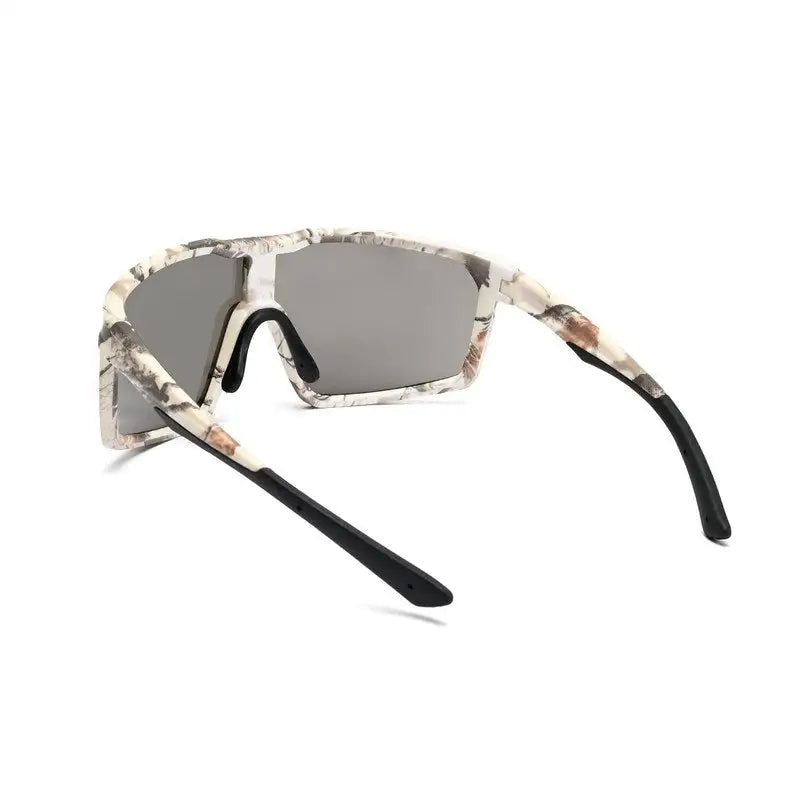 GlareX | White Grey Textured Large Full Rim Shield Sports Sunglasses for Men & Women [UV-protected]