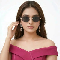 Glimmer | Black Medium Rim Less Oval Sunglasses for Men & Women [UV-protected]