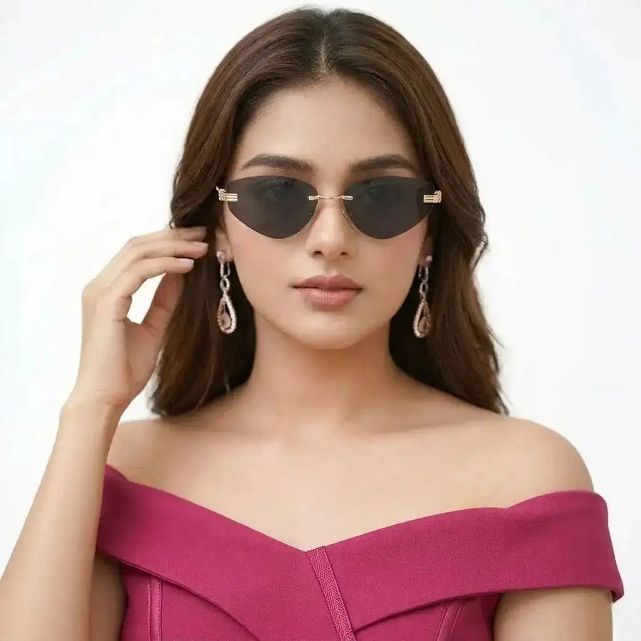 Glimmer | Black Medium Rim Less Oval Sunglasses for Men & Women [UV-protected]