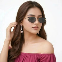 Glimmer | Black Medium Rim Less Oval Sunglasses for Men & Women [UV-protected]
