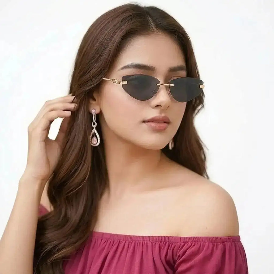 Glimmer | Black Medium Rim Less Oval Sunglasses for Men & Women [UV-protected]