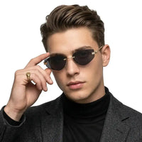 Glimmer | Black Medium Rim Less Oval Sunglasses for Men & Women [UV-protected]