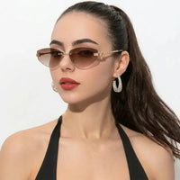 Glimmer | Gradient Brown Medium Rim Less Oval Sunglasses for Men & Women [UV-protected]