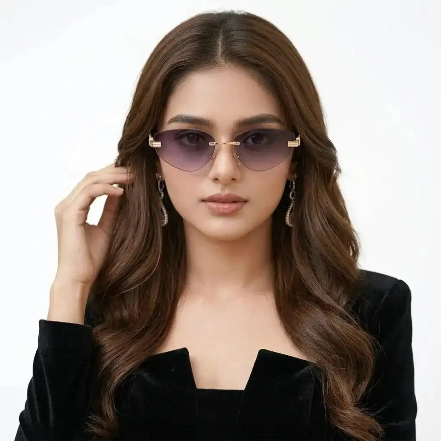 Glimmer | Gradient Purple Medium Rim Less Oval Sunglasses for Men & Women [UV-protected]