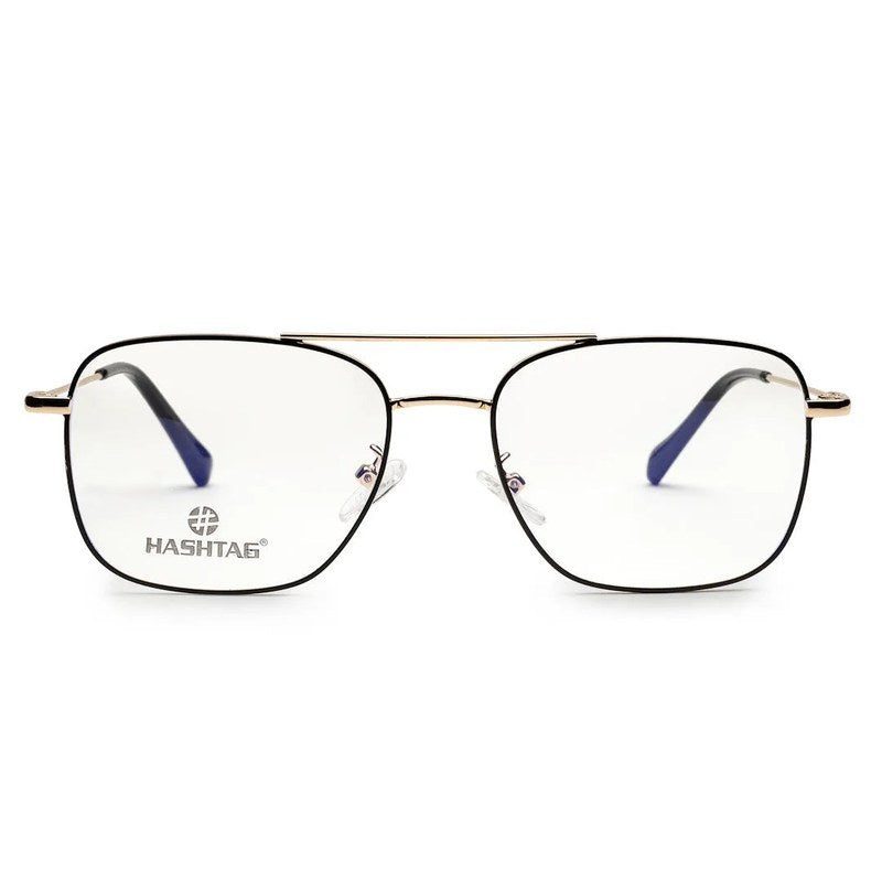 Glowra Black-Gold Medium Full Rim Square with Lock Side Hinges Eyeglasses for Men & Women — Hashtag Eyewears