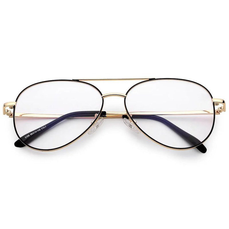 Gravion | Black & Golden Medium Full Rim Aviator Computer Glasses for Men & Women [Blue Block]