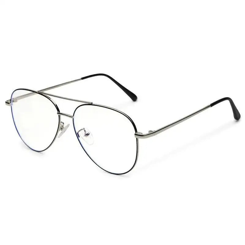Gravion | Silver & Black Medium Full Rim Aviator Computer Glasses for Men & Women [Blue Block]