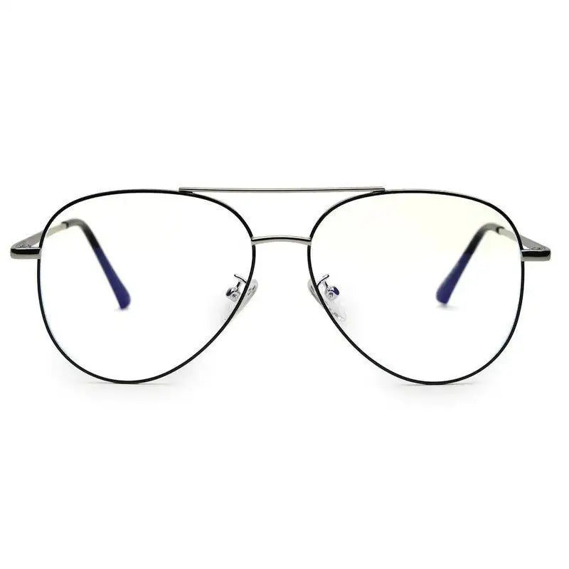 Gravion | Silver & Black Medium Full Rim Aviator Computer Glasses for Men & Women [Blue Block]