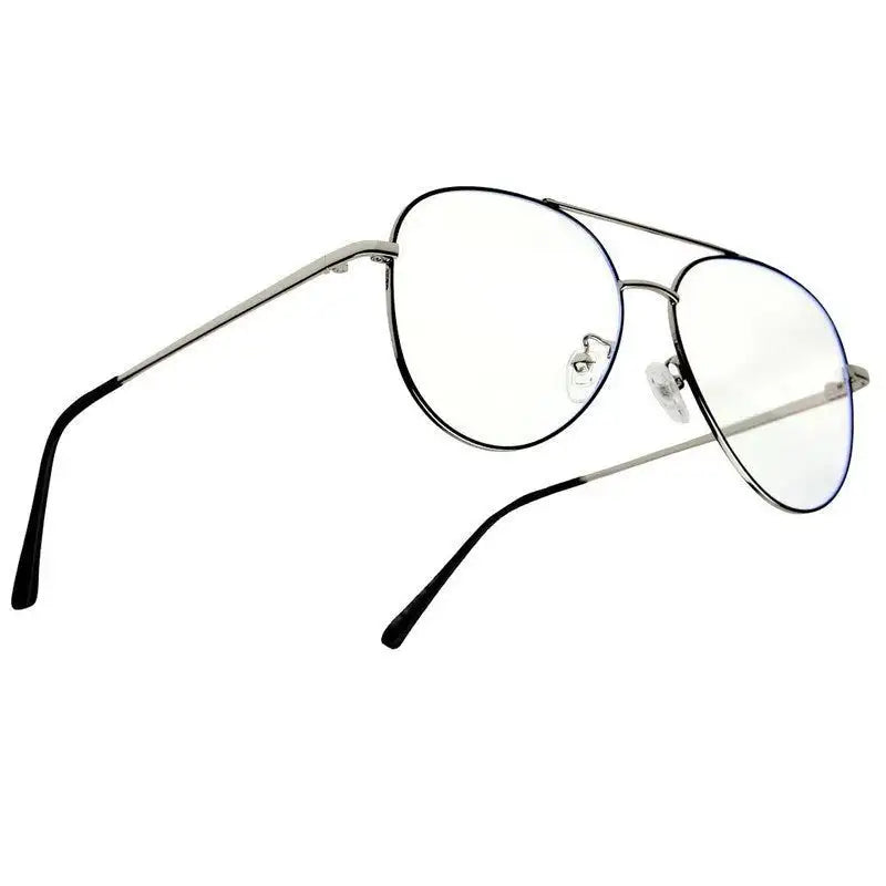 Gravion | Silver & Black Medium Full Rim Aviator Computer Glasses for Men & Women [Blue Block]