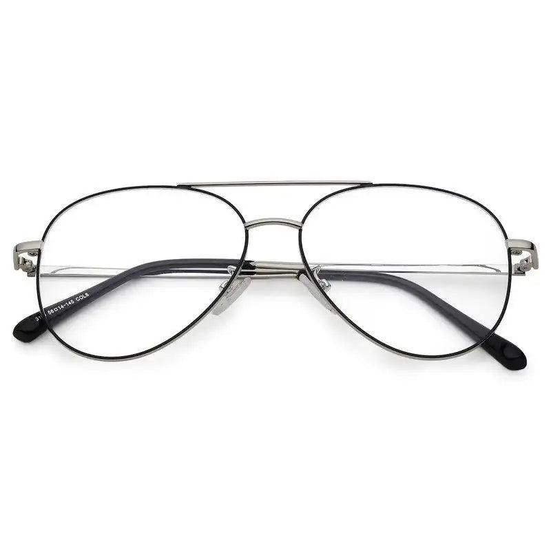 Gravion | Silver & Black Medium Full Rim Aviator Computer Glasses for Men & Women [Blue Block]