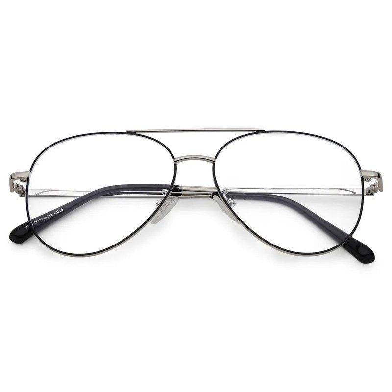 Gravion Silver & Black Medium Full Rim Aviator Computer Glasses for Men & Women — Hashtag Eyewears
