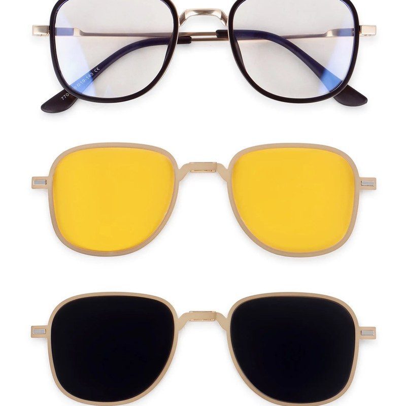 Grexar Golden & Brown Medium Full Rim Square Clip-on for Men & Women — Hashtag Eyewears