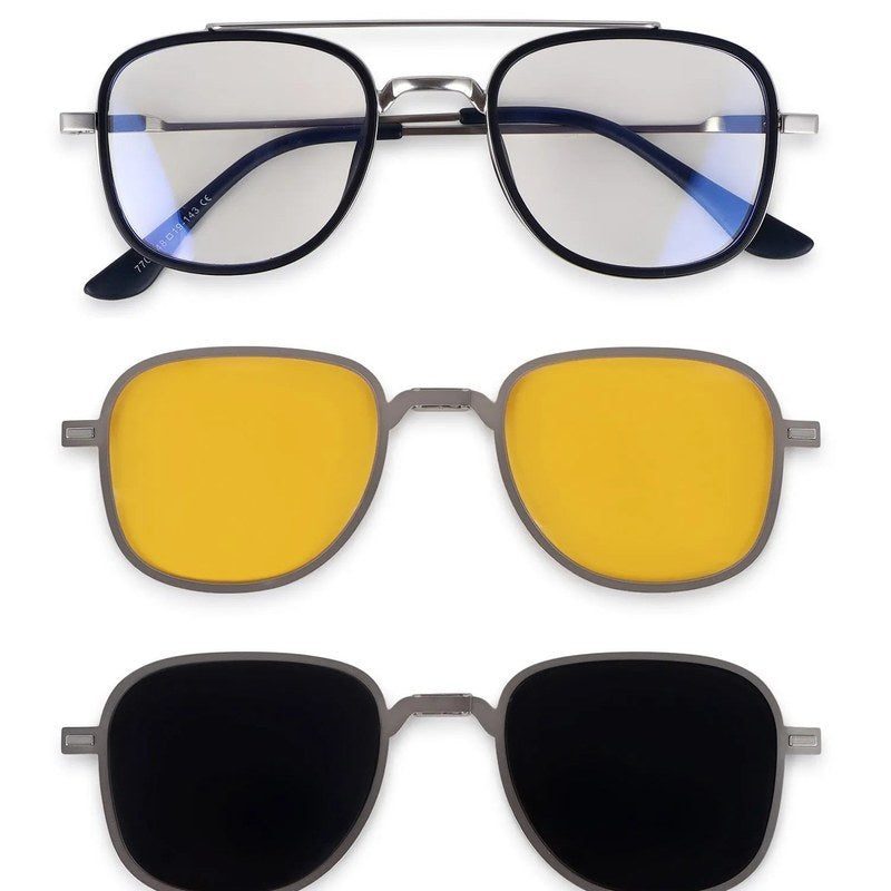 Grexar Silver & Black Medium Full Rim Square Clip-on for Men & Women — Hashtag Eyewears