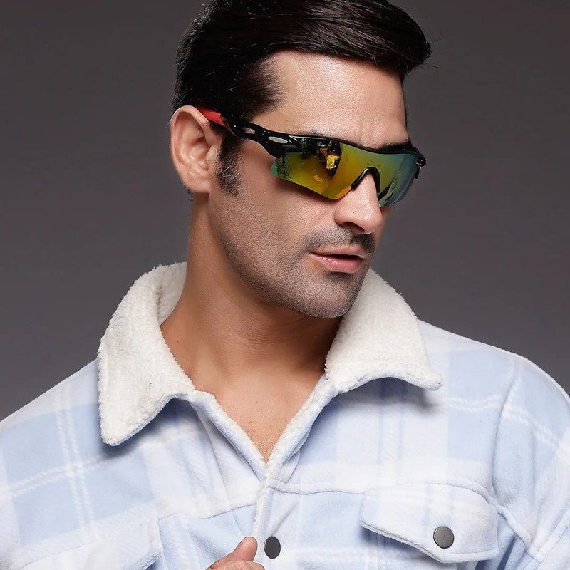 Griffey Black/Green/Red Medium Half Rim Shield Sports Sunglasses for Men & Women — Hashtag Eyewears