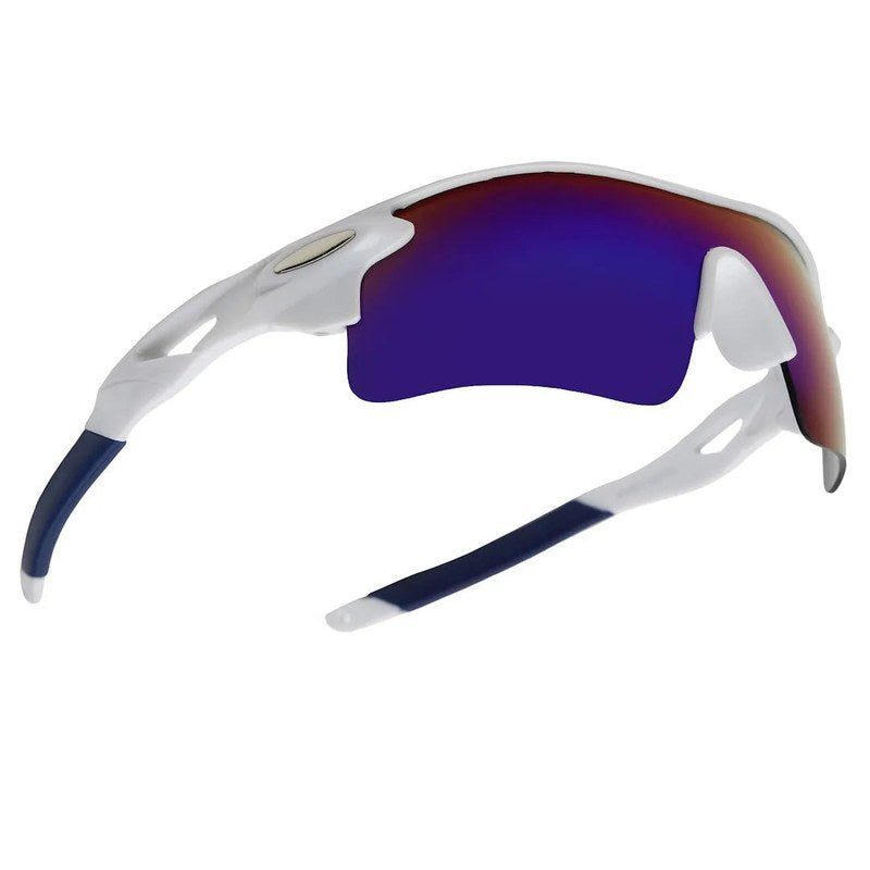 Griffey White/Blue/Blue Medium Half Rim Shield Sports Sunglasses for Men & Women — Hashtag Eyewears
