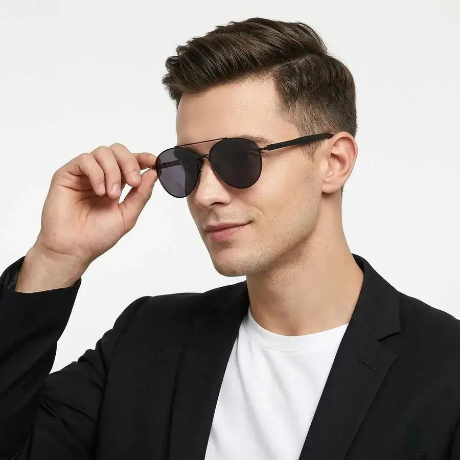 Gyron | Black Medium Full Rim Aviator Sunglasses for Men [UV-protected]