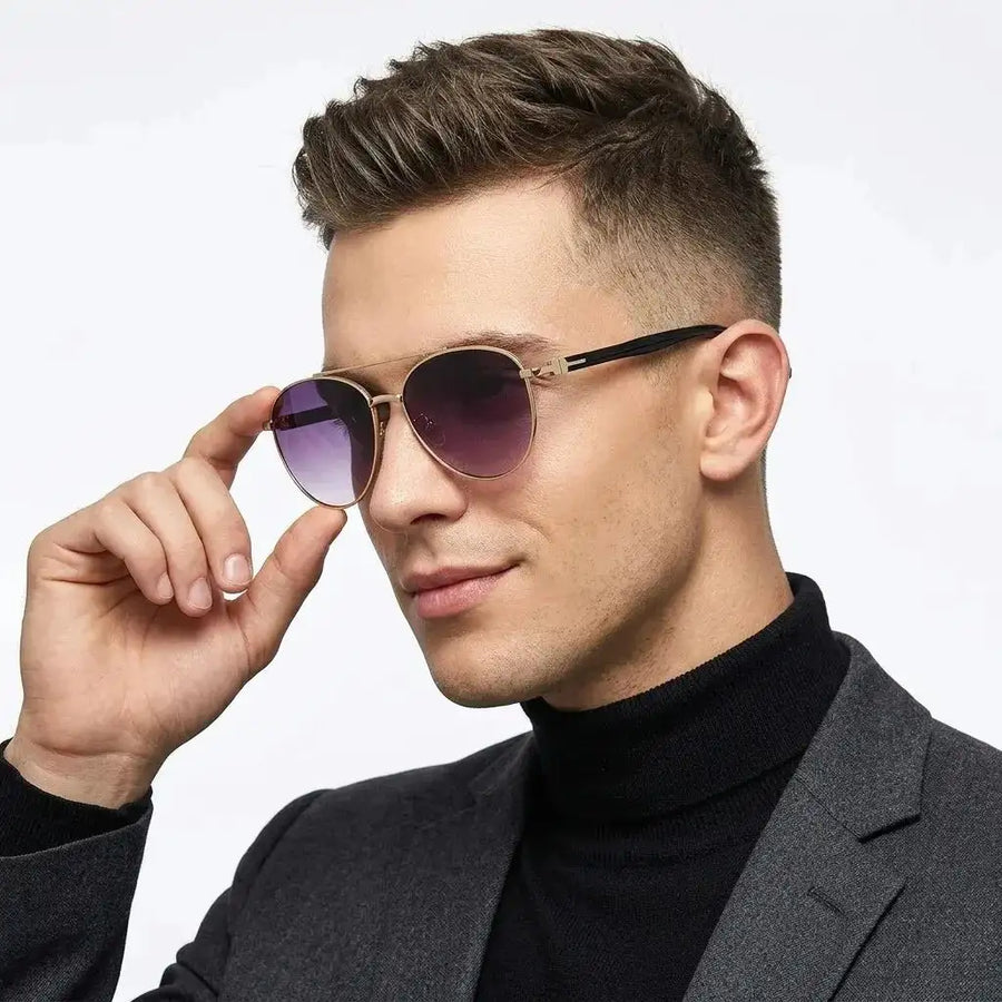 Gyron | Gold Medium Full Rim Aviator Sunglasses for Men [UV-protected]