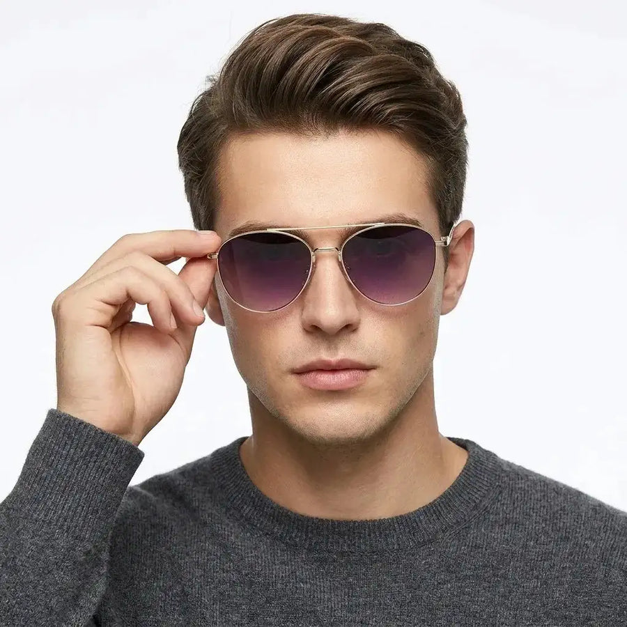 Gyron | Gold Medium Full Rim Aviator Sunglasses for Men [UV-protected]