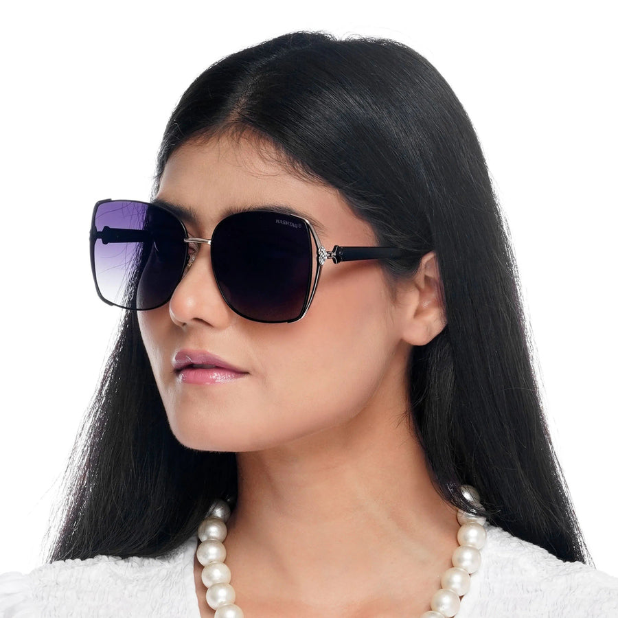 HEARTS Black & Golden Large Full Rim Square Sunglasses for Women — Hashtag Eyewears