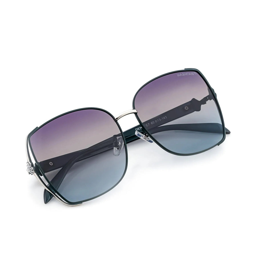 HEARTS Green & Silver Large Full Rim Square Sunglasses for Women — Hashtag Eyewears