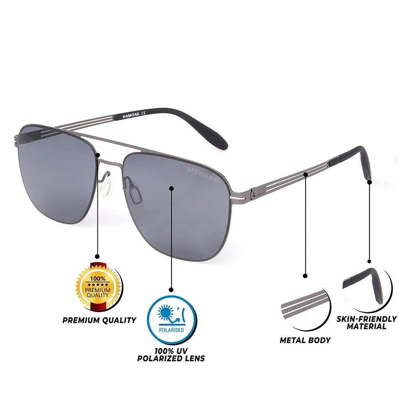 Helion Grey Small Full Rim Square Sunglasses for Men — Hashtag Eyewears