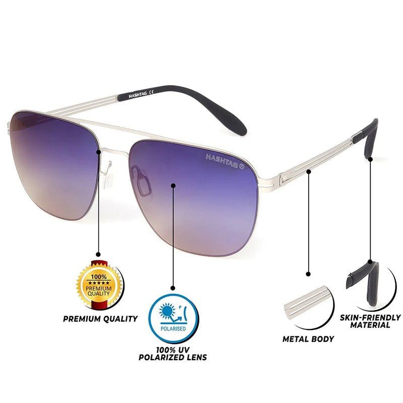 Helion Silver Small Full Rim Square Sunglasses for Men — Hashtag Eyewears
