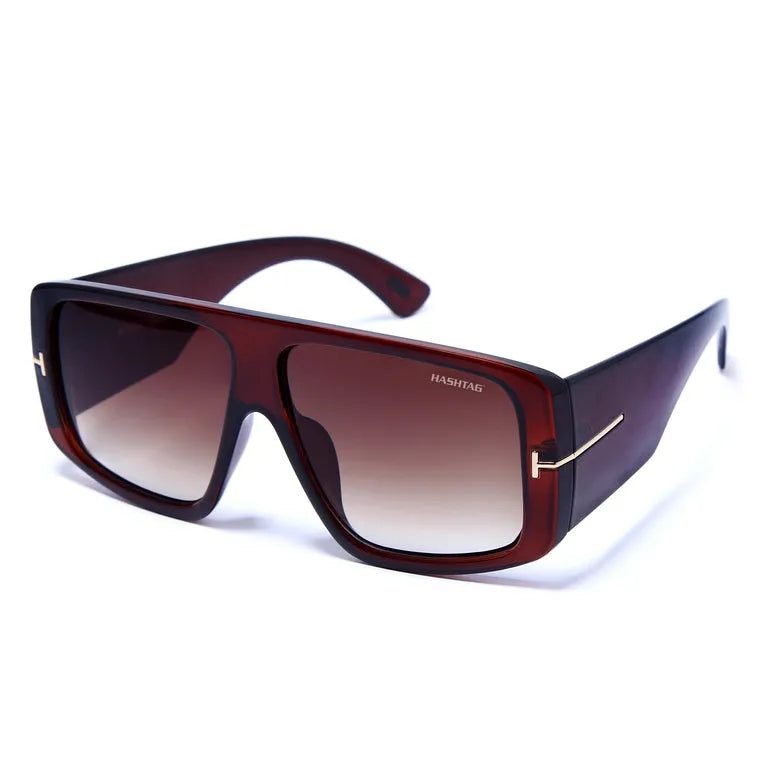 Helios Gradient Brown Oversized Full Rim Square Sunglasses for Men & Women — Hashtag Eyewears