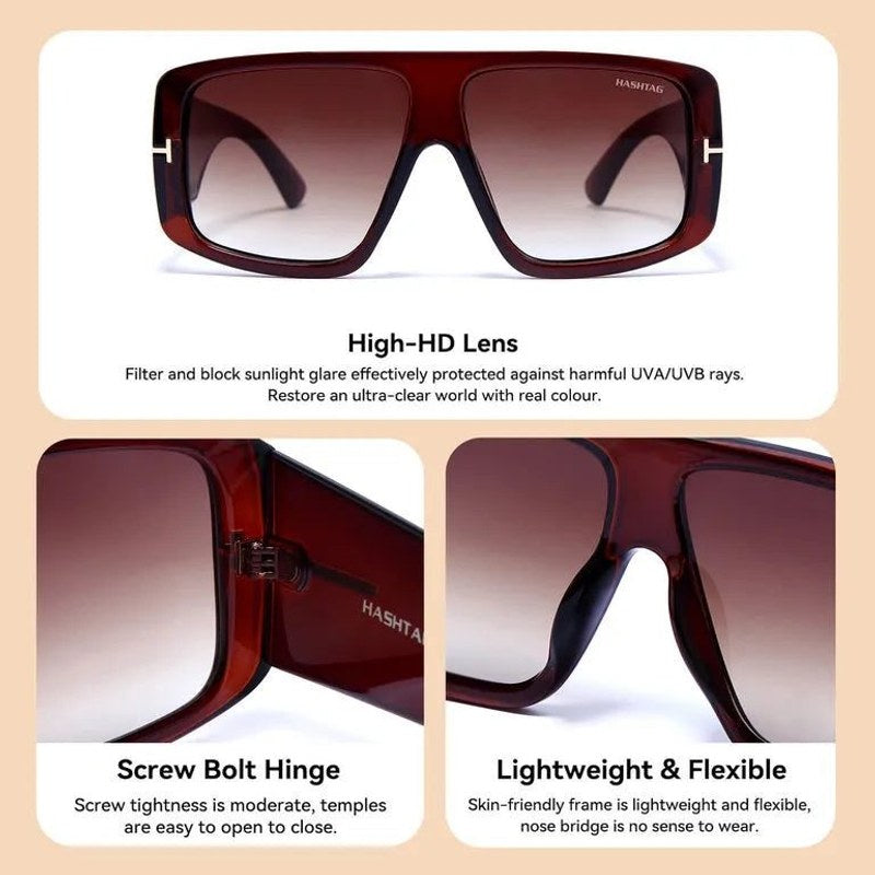 Helios Gradient Brown Oversized Full Rim Square Sunglasses for Men & Women — Hashtag Eyewears