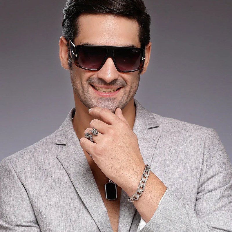 Helios Havana and Golden Oversized Full Rim Square Sunglasses for Men & Women — Hashtag Eyewears